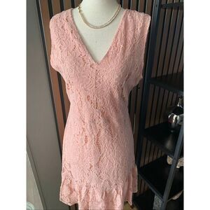 Andree by unit Francy Ruffle Hem Lace Dress in Rose Mist - sz M NWT